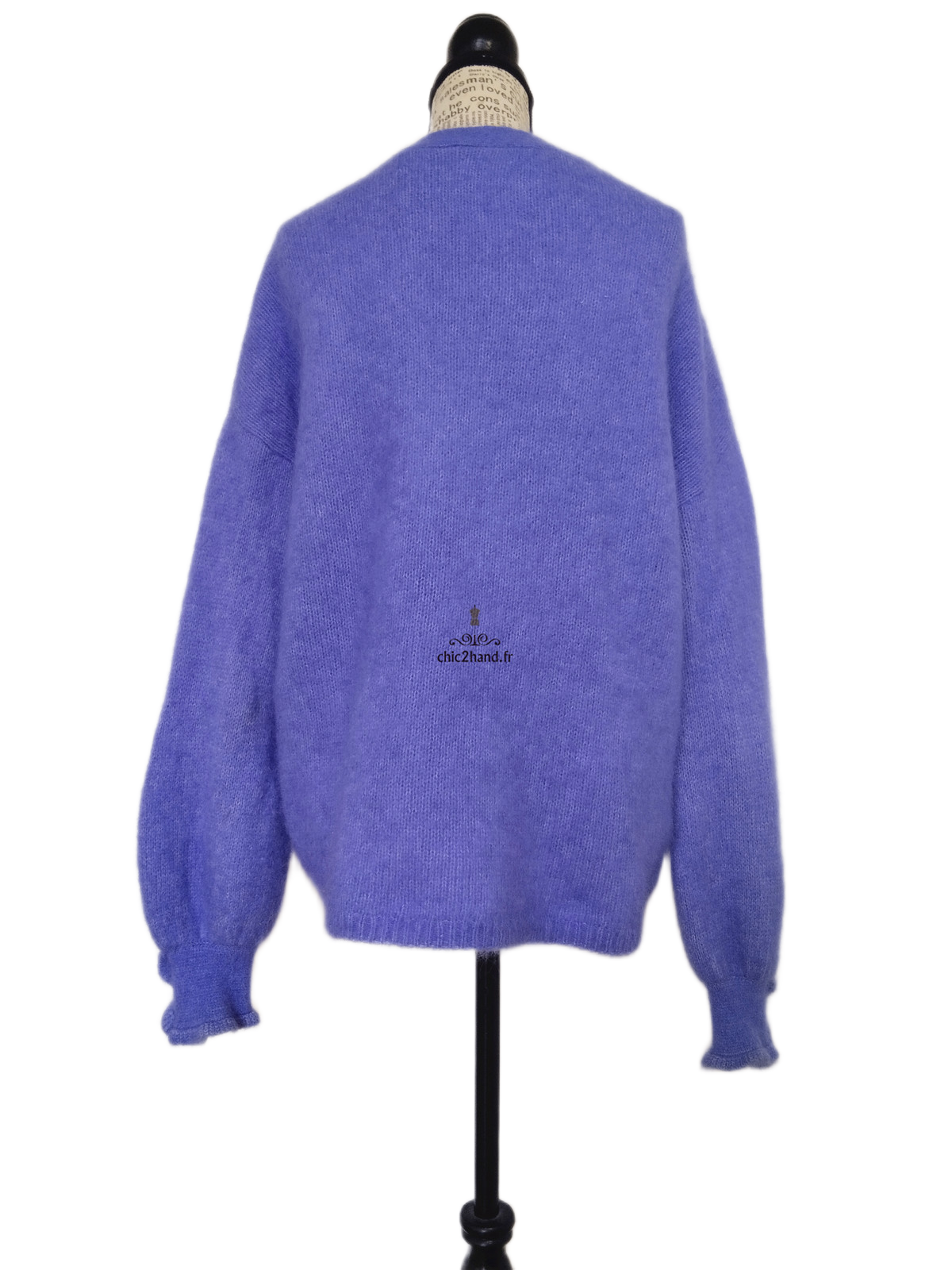 Gilet épais doudou ajouré 66% laine kid mohair Sézane M bleu violet NEUF – Image 10
