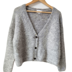 Gilet cardigan ajouré laine kid mohair Sézane XS Gris clair Excellent état