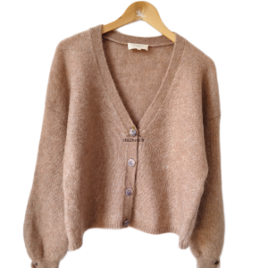 Gilet épais doudou ajouré 68% laine kid mohair Sézane S marron Neuf
