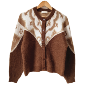 Gilet épais doudou laine kid mohair Sézane Margaux XL marron blanc doré NEUF
