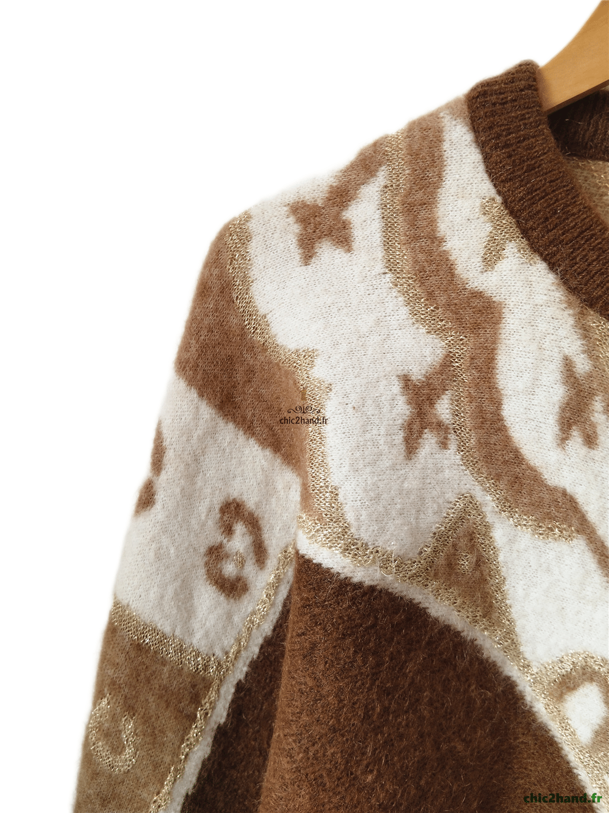 Gilet épais doudou laine kid mohair Sézane Margaux XL marron blanc doré NEUF – Image 4