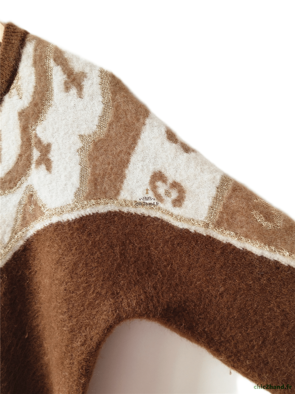 Gilet épais doudou laine kid mohair Sézane Margaux XL marron blanc doré NEUF – Image 5