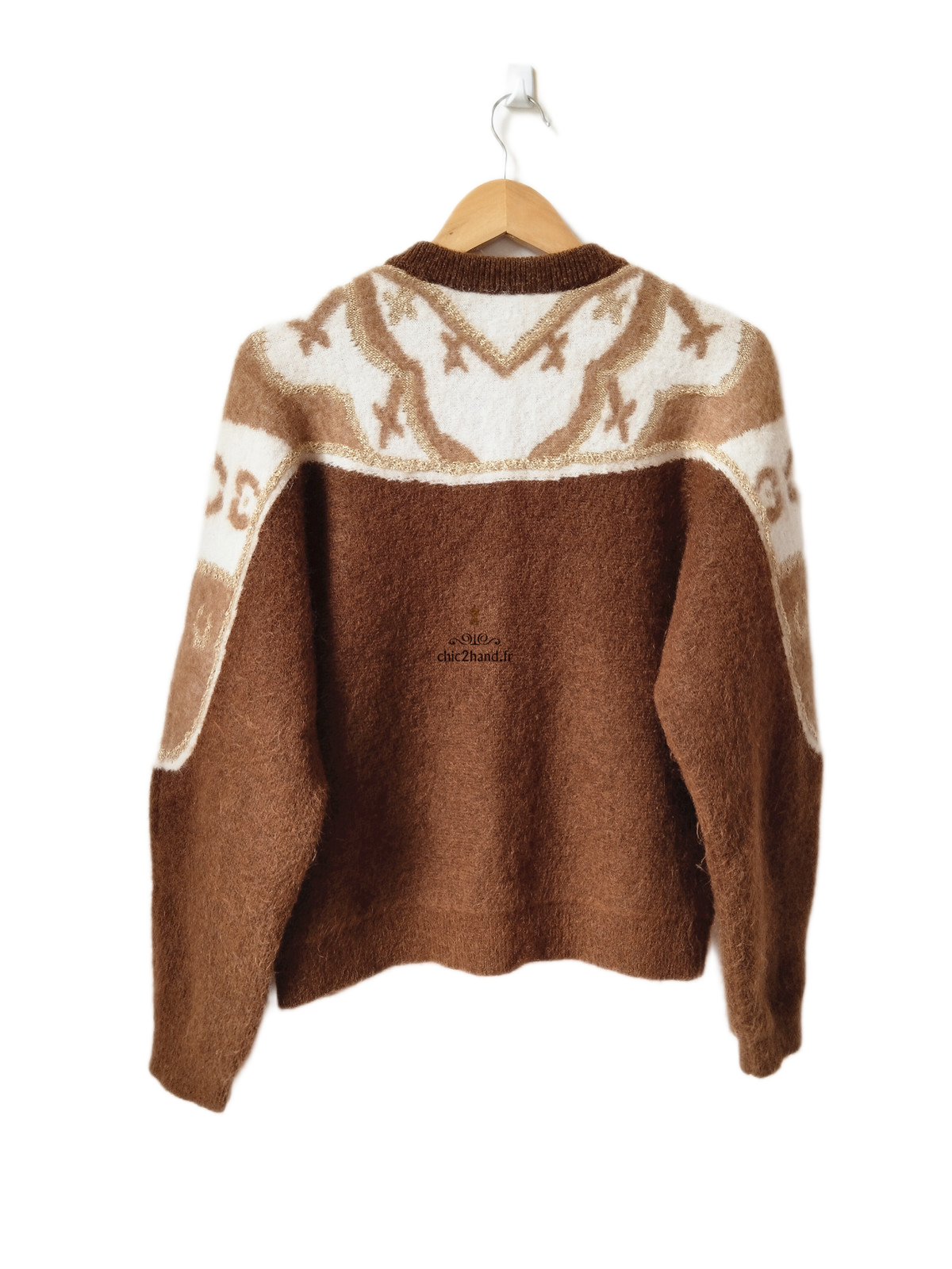 Gilet épais doudou laine kid mohair Sézane Margaux XL marron blanc doré NEUF – Image 7
