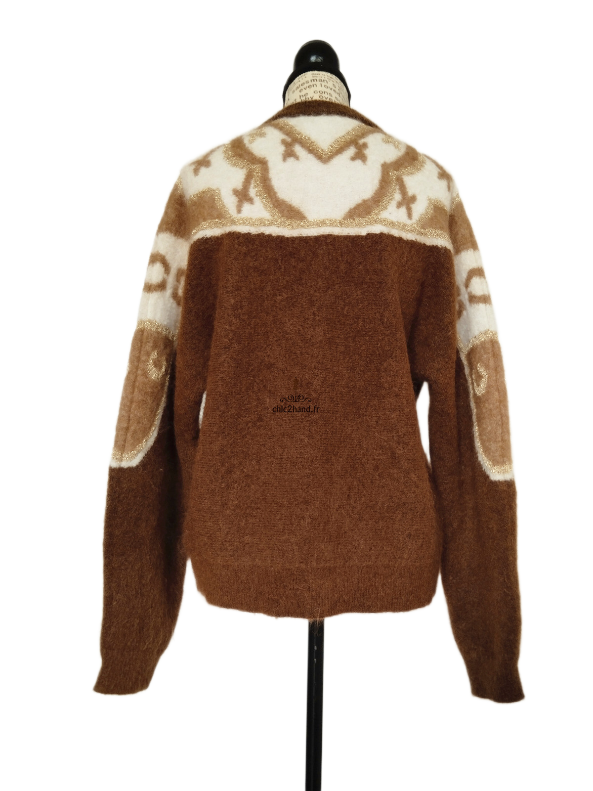 Gilet épais doudou laine kid mohair Sézane Margaux XL marron blanc doré NEUF – Image 8