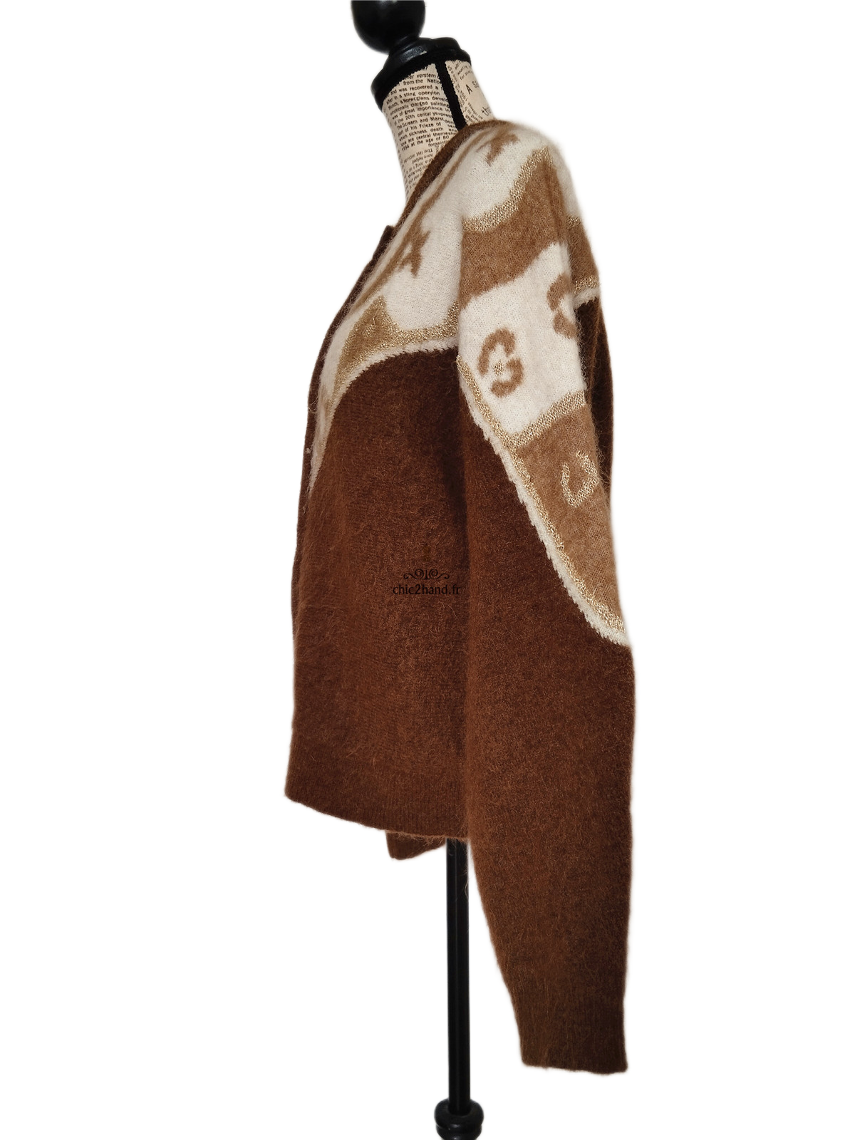 Gilet épais doudou laine kid mohair Sézane Margaux XL marron blanc doré NEUF – Image 9