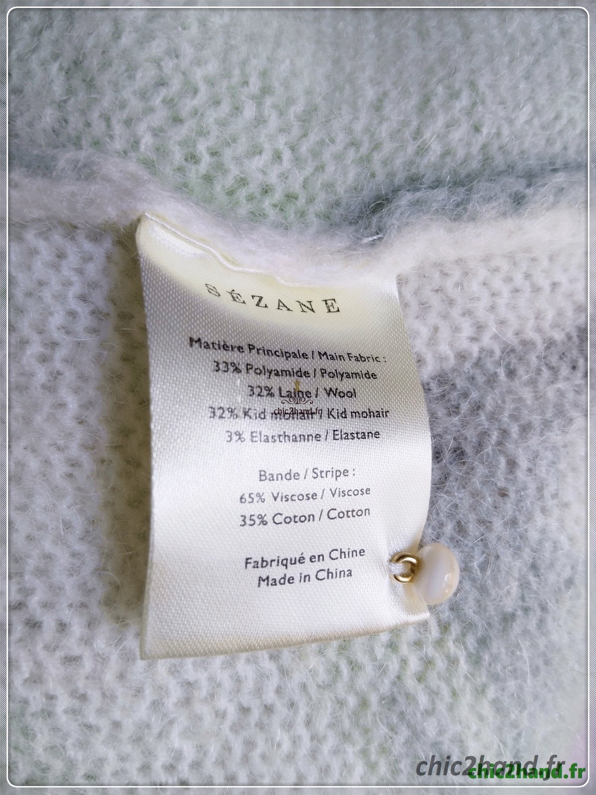 Gilet épais doudou ajouré 64% laine kid mohair Sézane XS vert motif fleuri rose TBE – Image 9