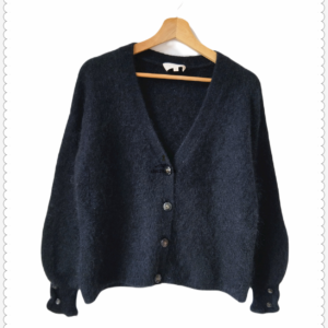 Gilet épais doudou ajouré 68% laine kid mohair Sézane XS noir NEUF