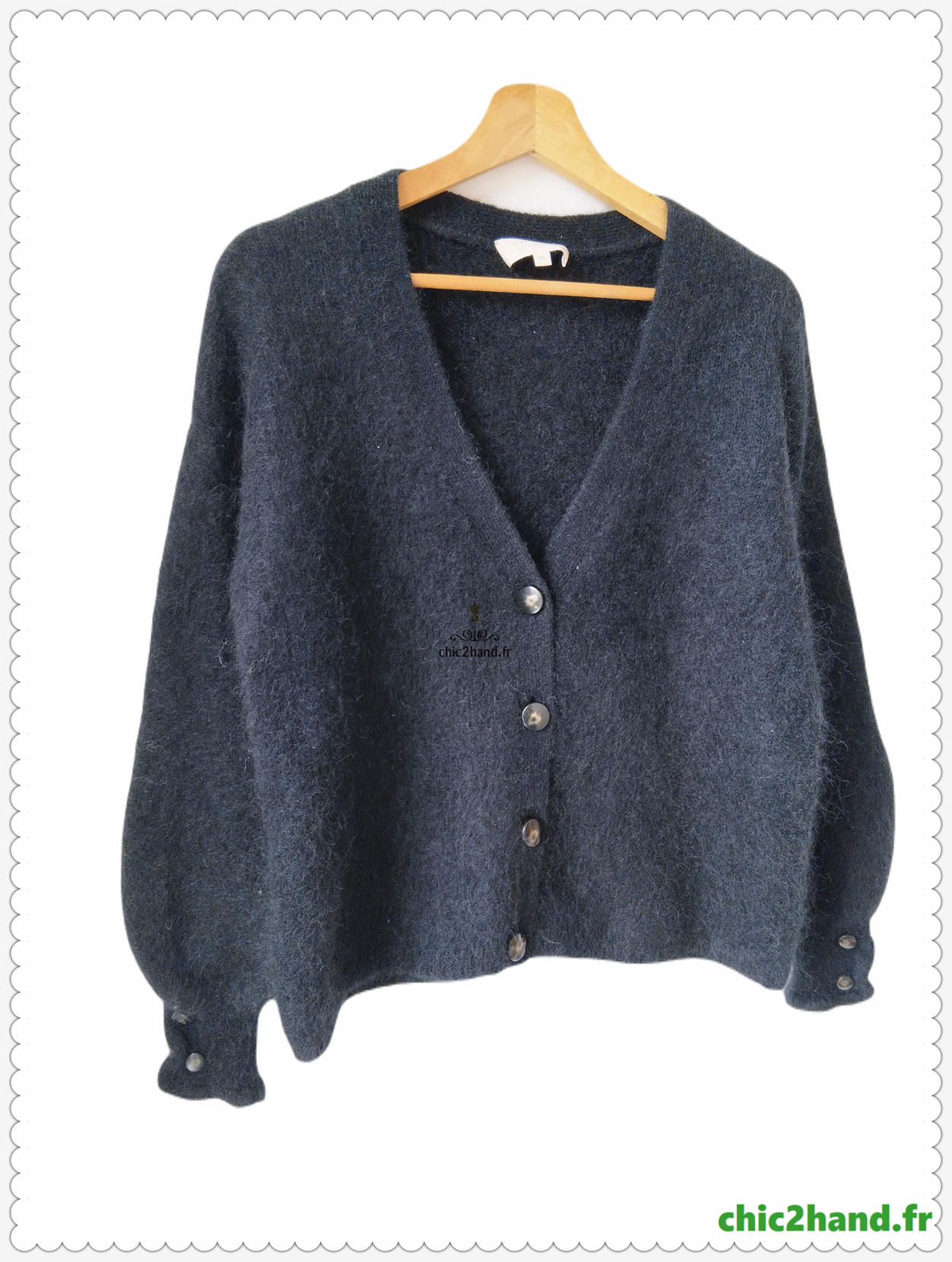 Gilet épais doudou ajouré 68% laine kid mohair Sézane XS noir NEUF – Image 10