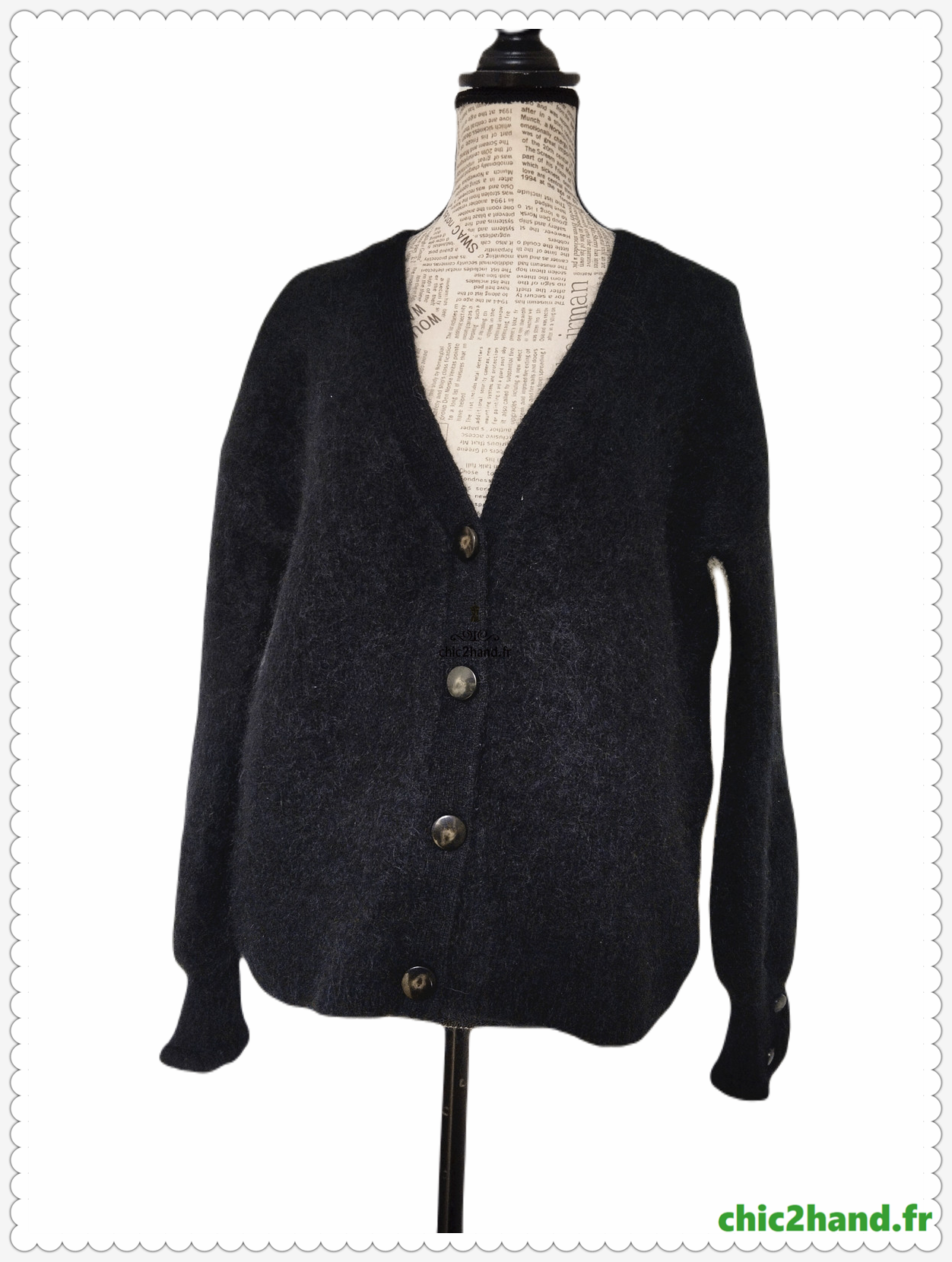 Gilet épais doudou ajouré 68% laine kid mohair Sézane XS noir NEUF – Image 7