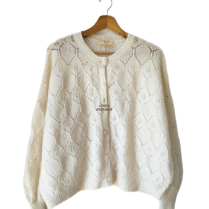 Gilet épais doudou ajouré oversize 64% laine kid mohair Sézane S blanc crème NEUF