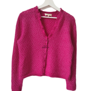 Gilet cardigan doudou ajouré 68% laine kid mohair Sézane S rose NEUF