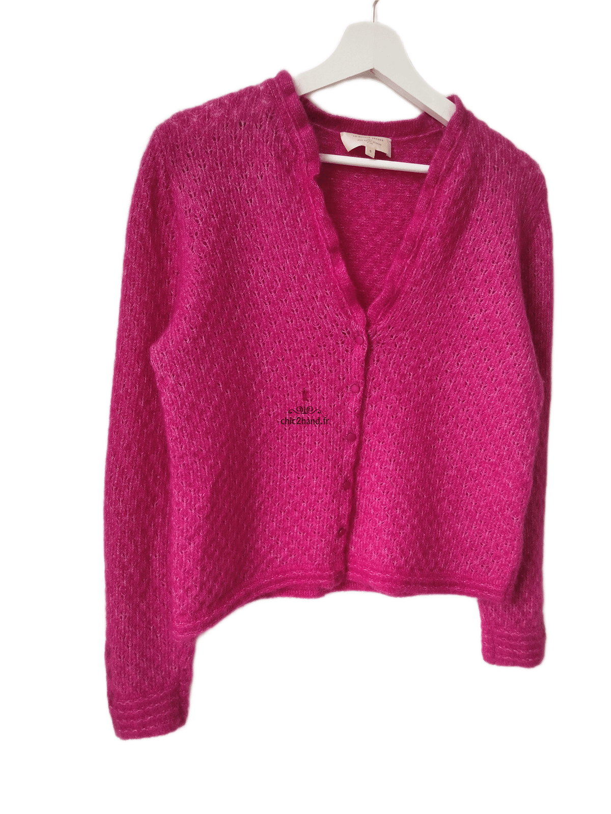 Gilet cardigan doudou ajouré 68% laine kid mohair Sézane S rose NEUF – Image 3