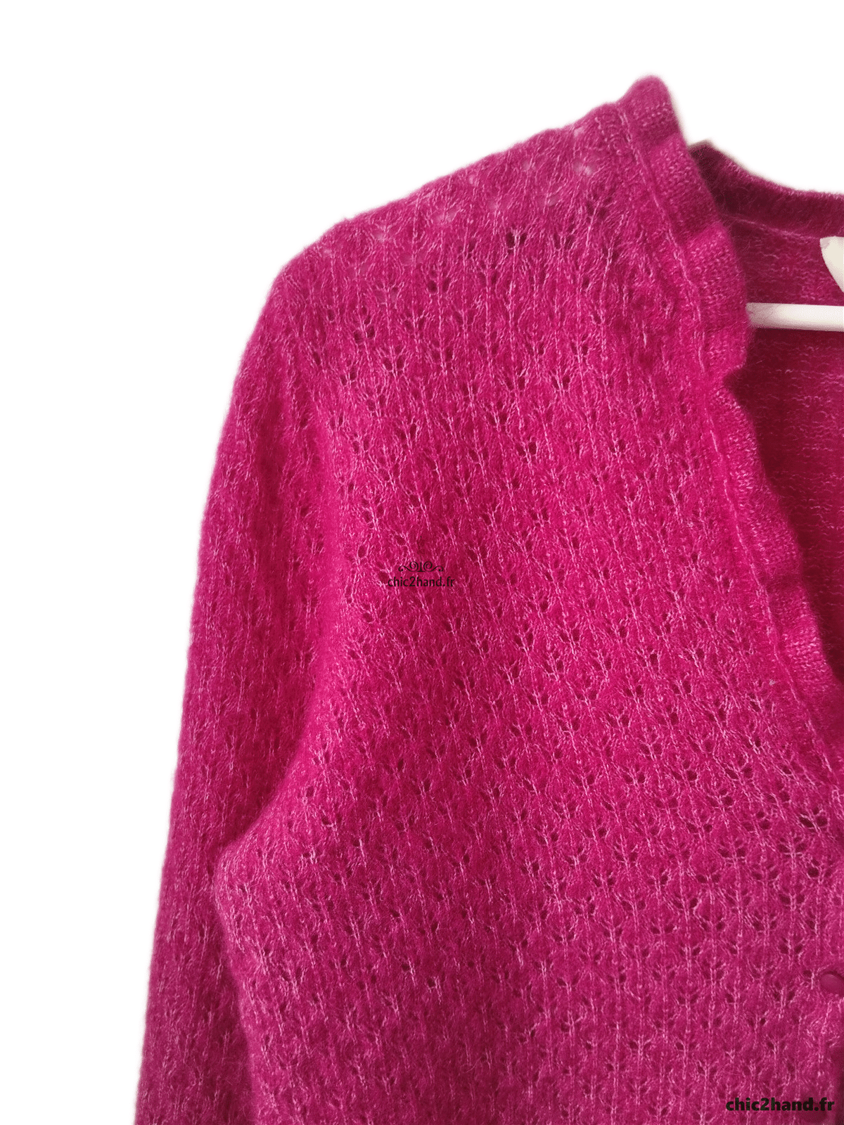 Gilet cardigan doudou ajouré 68% laine kid mohair Sézane S rose NEUF – Image 4
