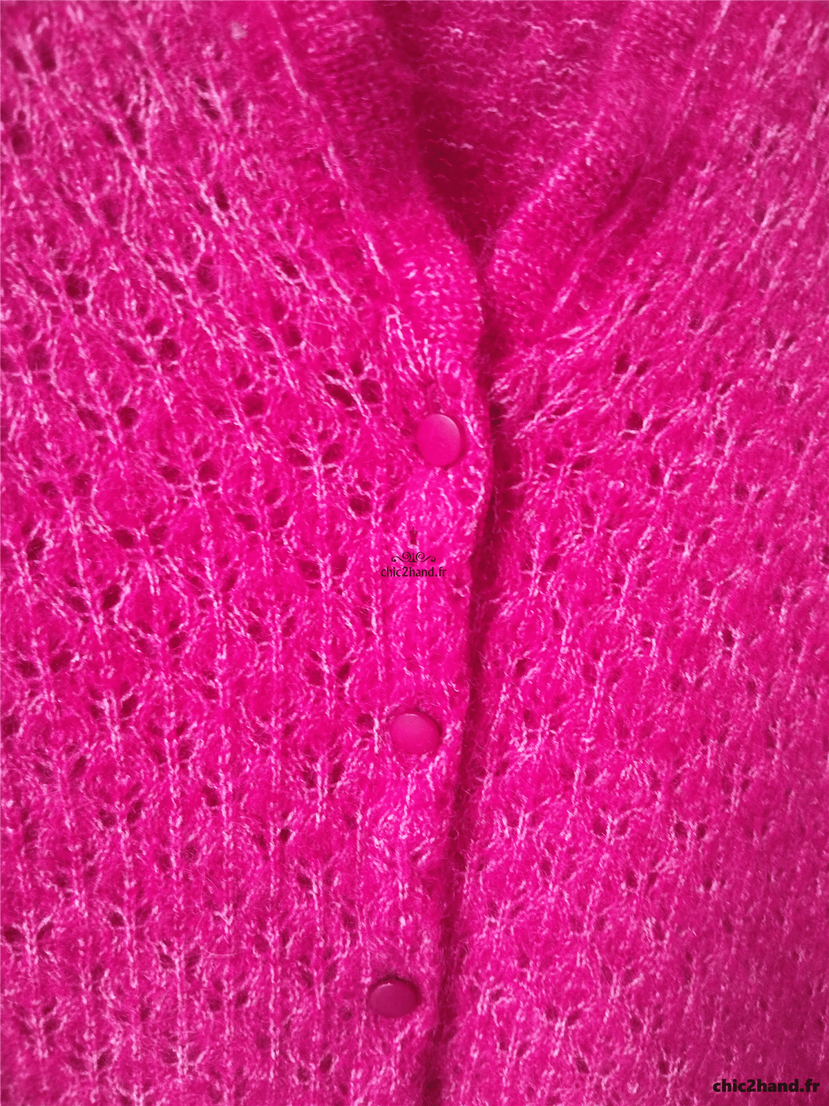 Gilet cardigan doudou ajouré 68% laine kid mohair Sézane S rose NEUF – Image 5