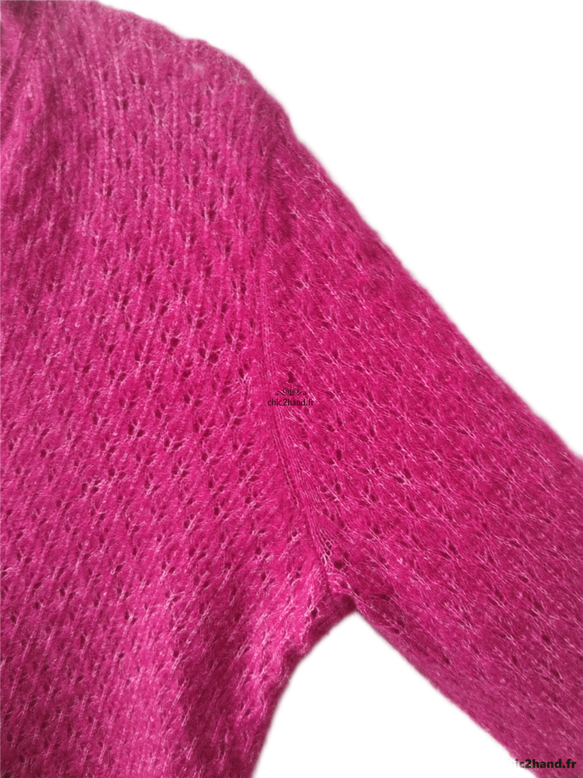 Gilet cardigan doudou ajouré 68% laine kid mohair Sézane S rose NEUF – Image 6