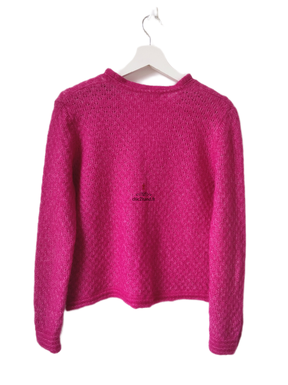 Gilet cardigan doudou ajouré 68% laine kid mohair Sézane S rose NEUF – Image 7