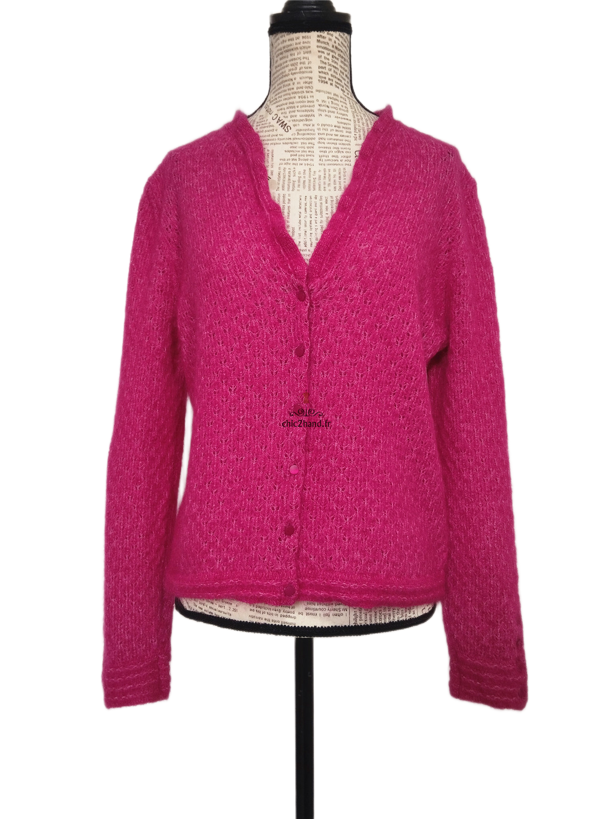 Gilet cardigan doudou ajouré 68% laine kid mohair Sézane S rose NEUF – Image 8