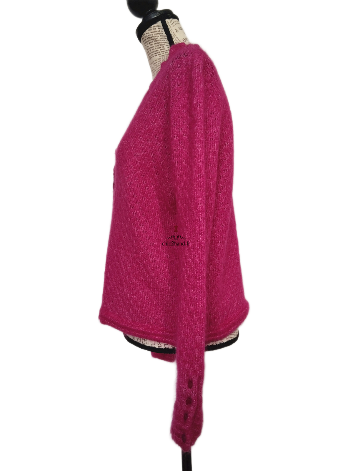 Gilet cardigan doudou ajouré 68% laine kid mohair Sézane S rose NEUF – Image 9