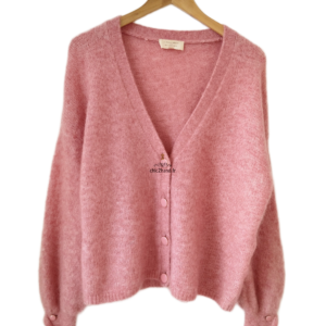 Gilet cardigan doudou laine kid mohair Sézane S rose pivoine NEUF