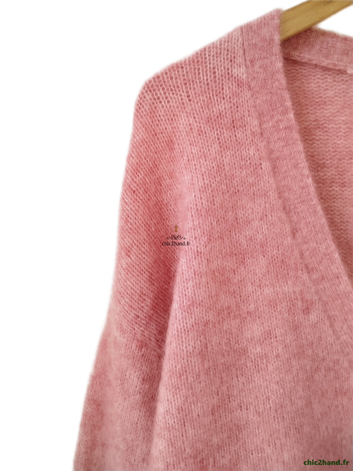 Gilet cardigan doudou laine kid mohair Sézane S rose pivoine NEUF – Image 3