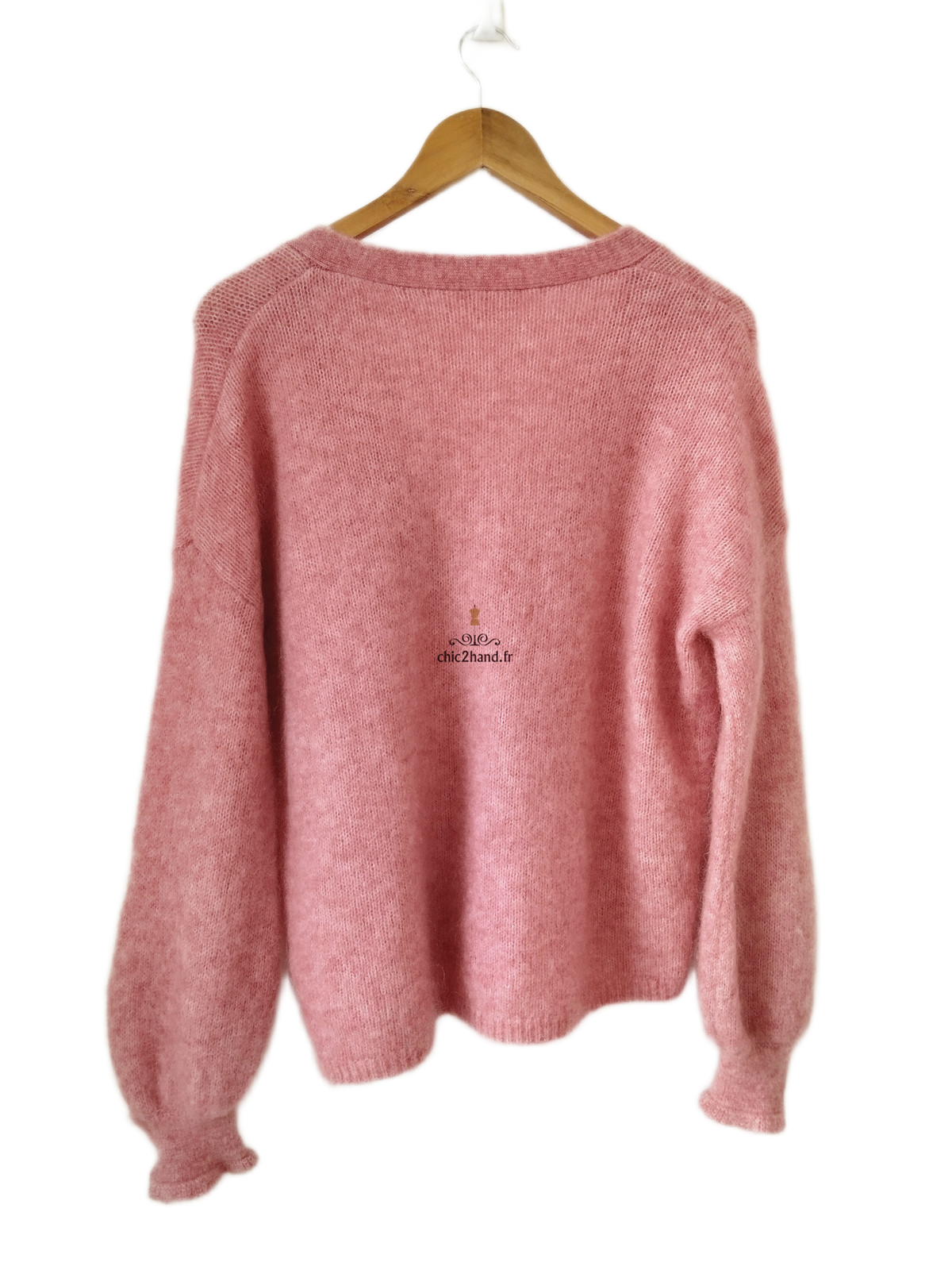 Gilet cardigan doudou laine kid mohair Sézane S rose pivoine NEUF – Image 5