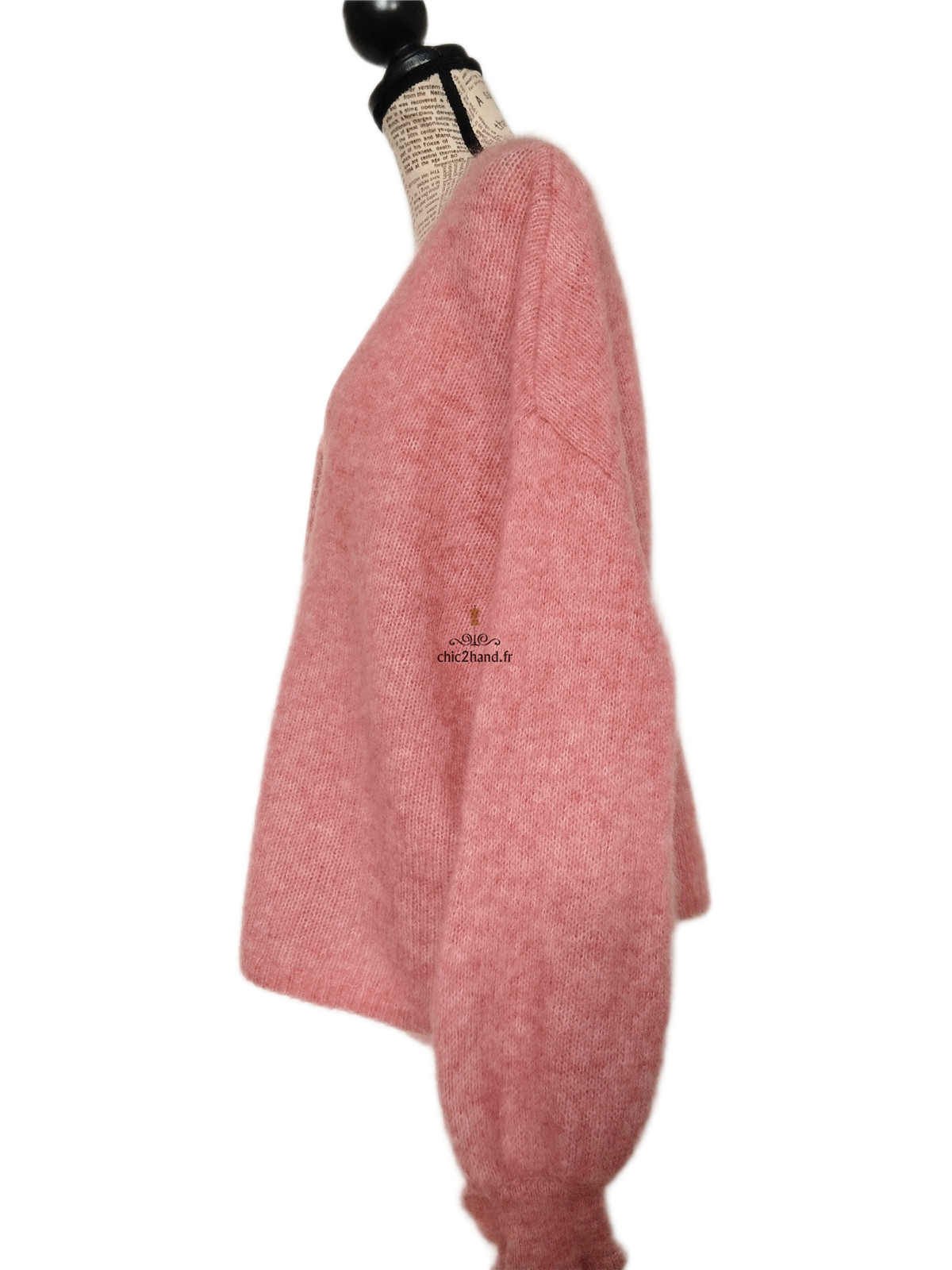 Gilet cardigan doudou laine kid mohair Sézane S rose pivoine NEUF – Image 8