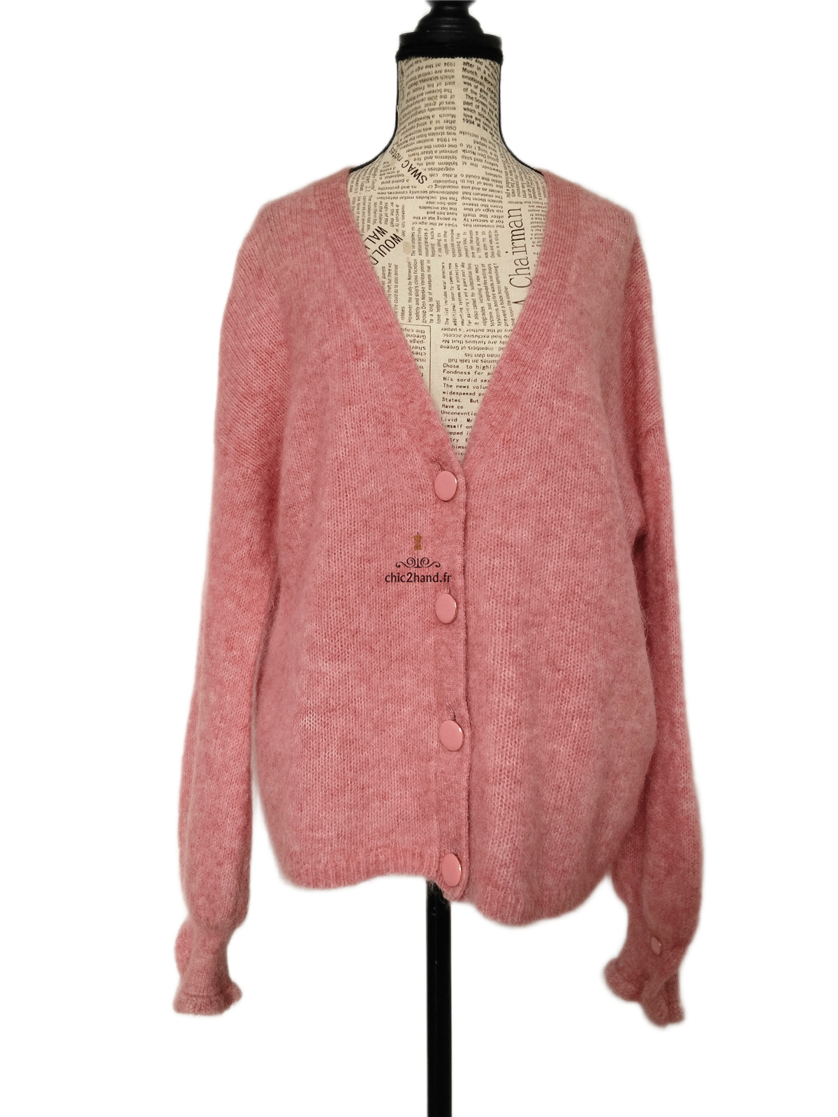 Gilet cardigan doudou laine kid mohair Sézane S rose pivoine NEUF – Image 9