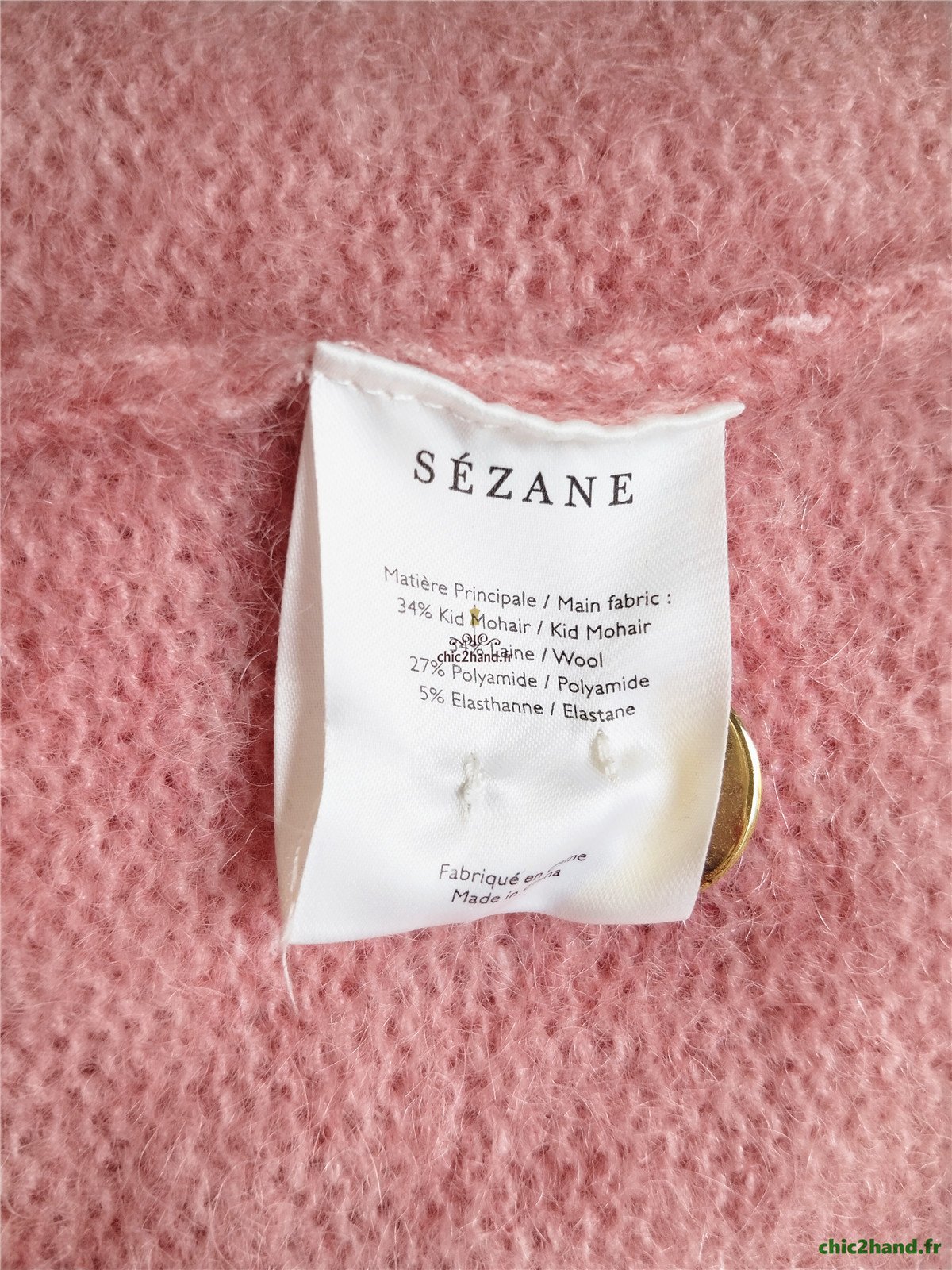 Gilet cardigan doudou laine kid mohair Sézane S rose pivoine NEUF – Image 10