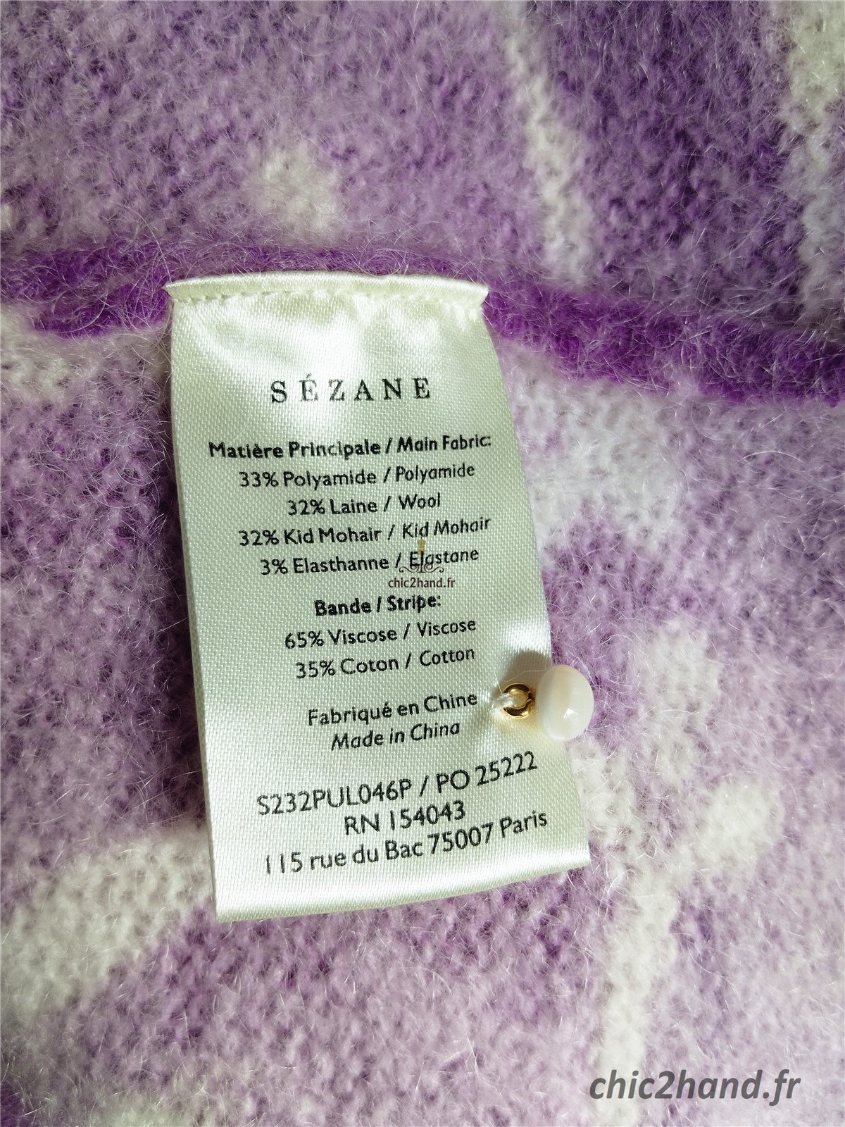 Gilet épais doudou ajouré 64% laine kid mohair Sézane S violet motif fleuri blanc NEUF – Image 13