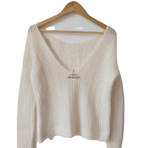 Pull épais doudou ajouré laine kid mohair Sézane XS blanc crème NEUF