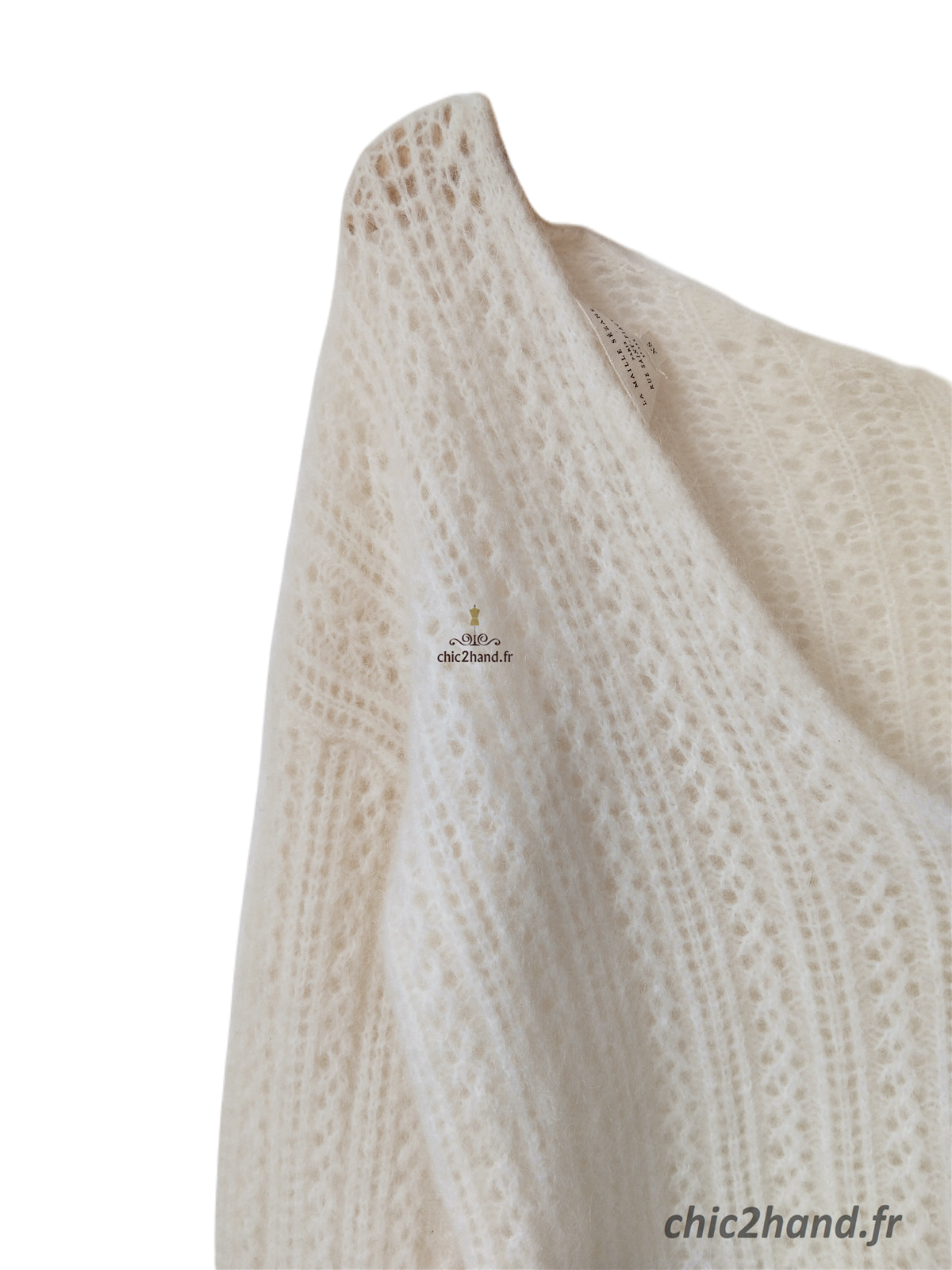 Pull épais doudou ajouré laine kid mohair Sézane XS blanc crème NEUF – Image 4