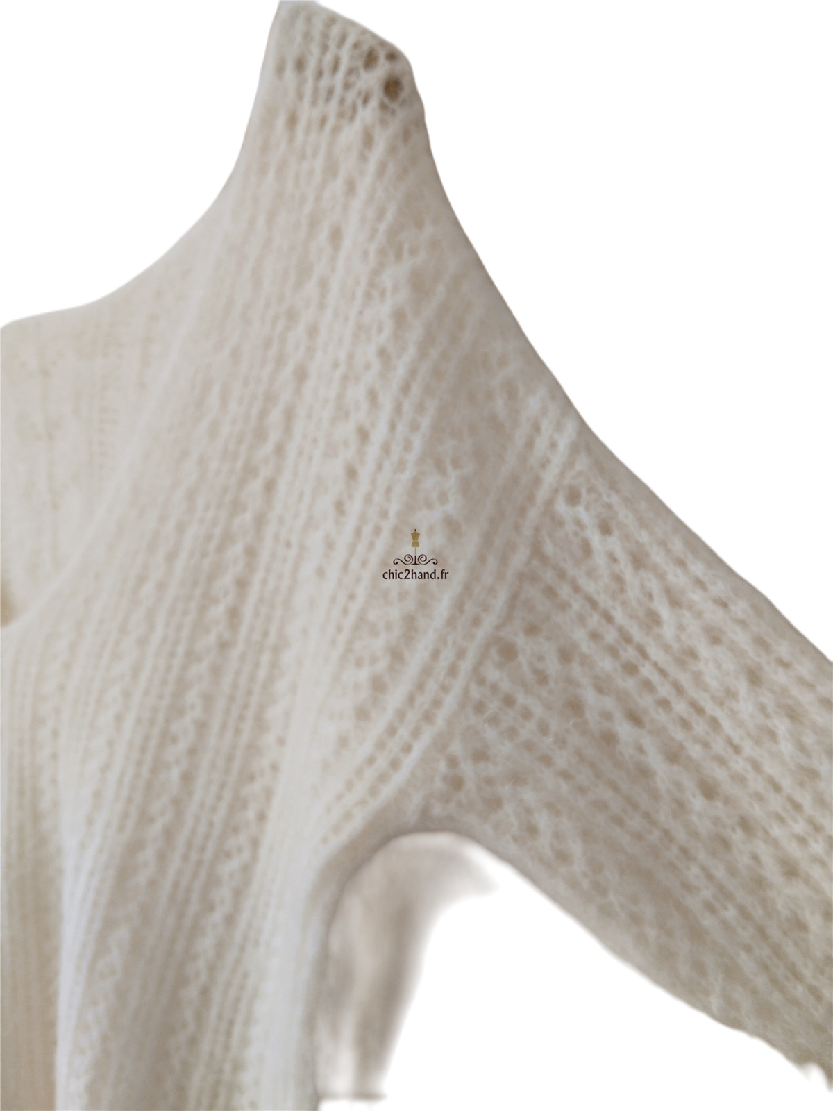 Pull épais doudou ajouré laine kid mohair Sézane XS blanc crème NEUF – Image 5