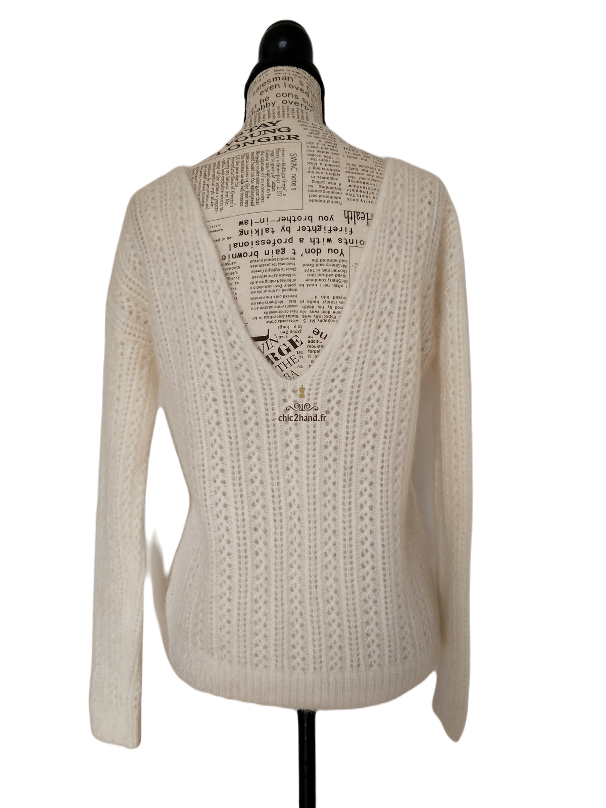 Pull épais doudou ajouré laine kid mohair Sézane XS blanc crème NEUF – Image 7