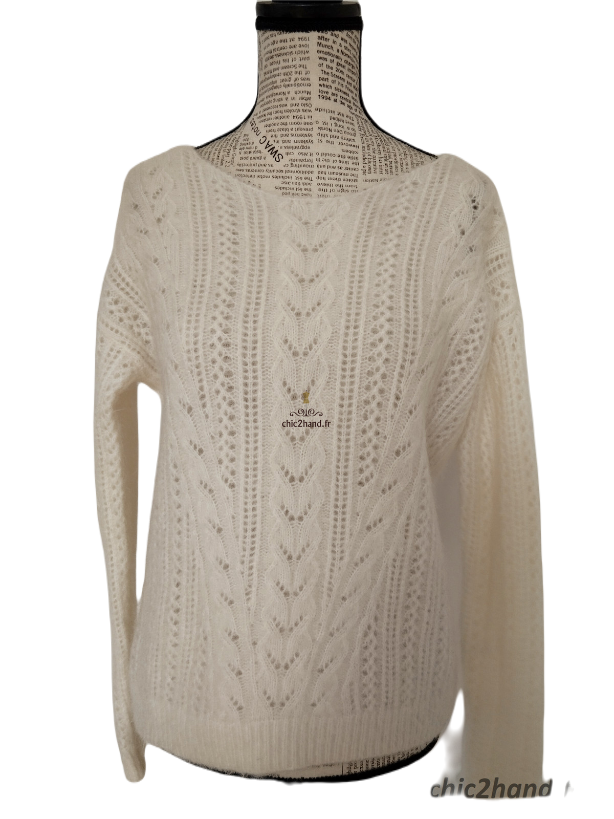 Pull épais doudou ajouré laine kid mohair Sézane XS blanc crème NEUF – Image 9