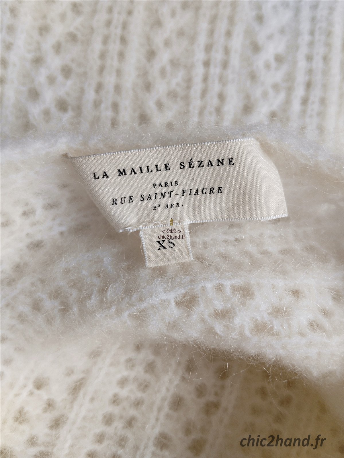 Pull épais doudou ajouré laine kid mohair Sézane XS blanc crème NEUF – Image 12