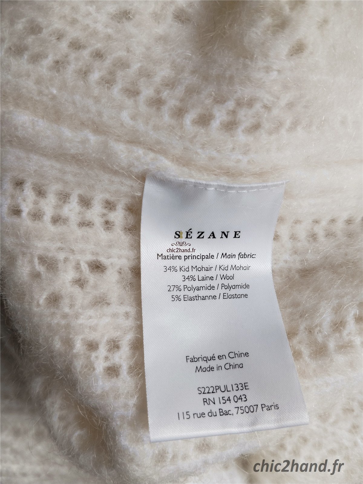 Pull épais doudou ajouré laine kid mohair Sézane XS blanc crème NEUF – Image 11