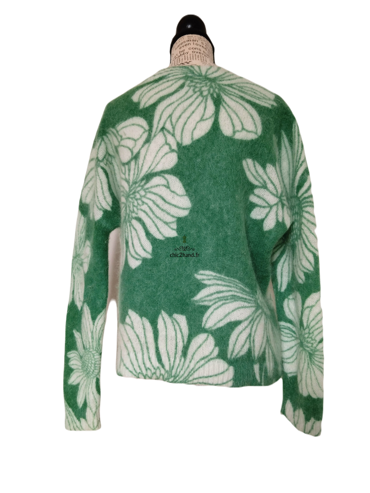 Pull oversize épais 66% laine kid mohair Sézane M vert fleuri blanc Neuf – Image 8