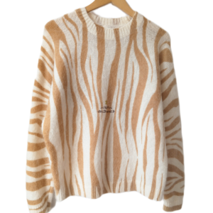 Pull épais 64% laine kid mohair Sézane L blanc marron Neuf