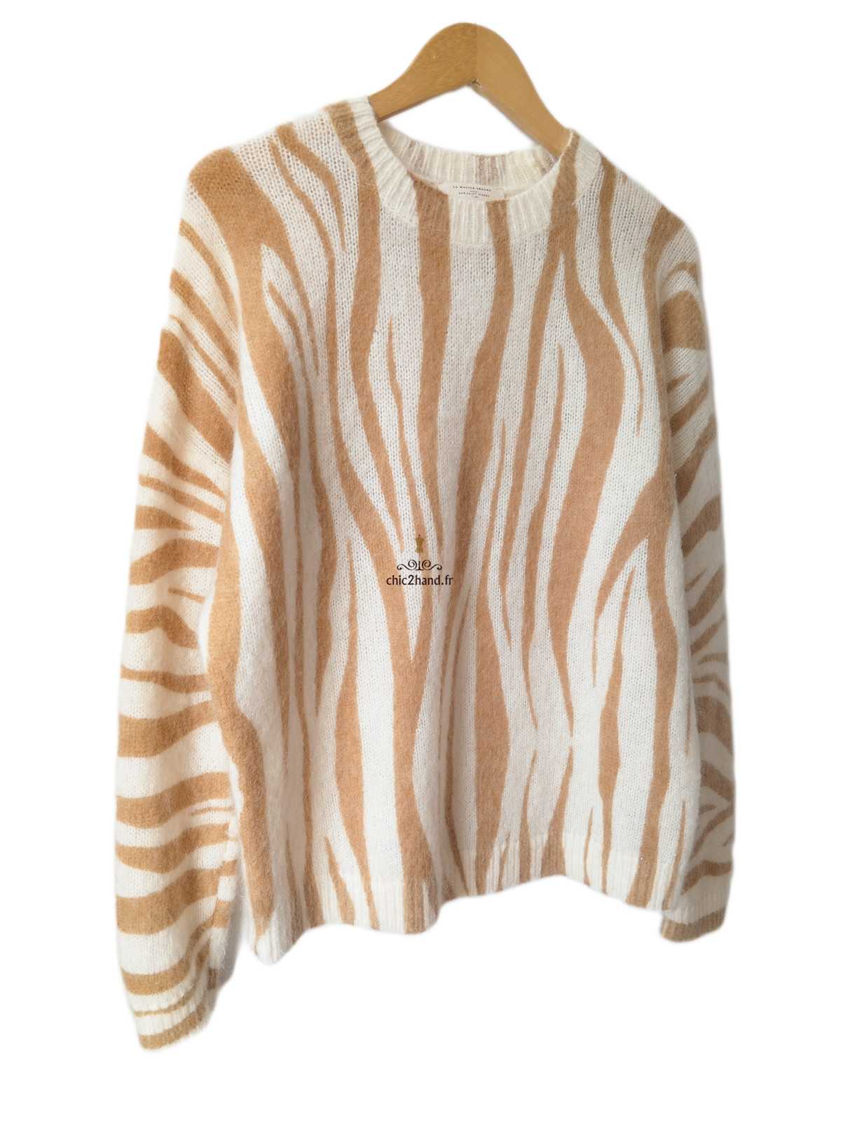 Pull épais 64% laine kid mohair Sézane XS blanc marron Neuf – Image 3