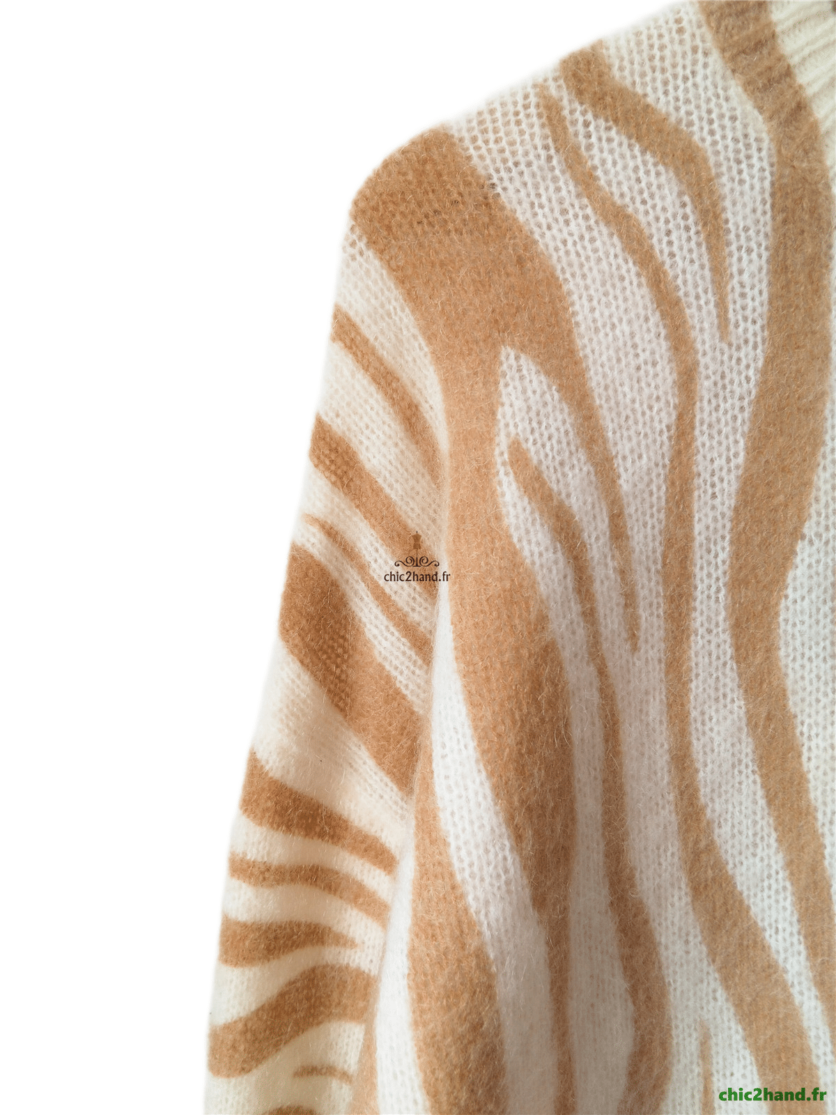 Pull épais 64% laine kid mohair Sézane XS blanc marron Neuf – Image 4