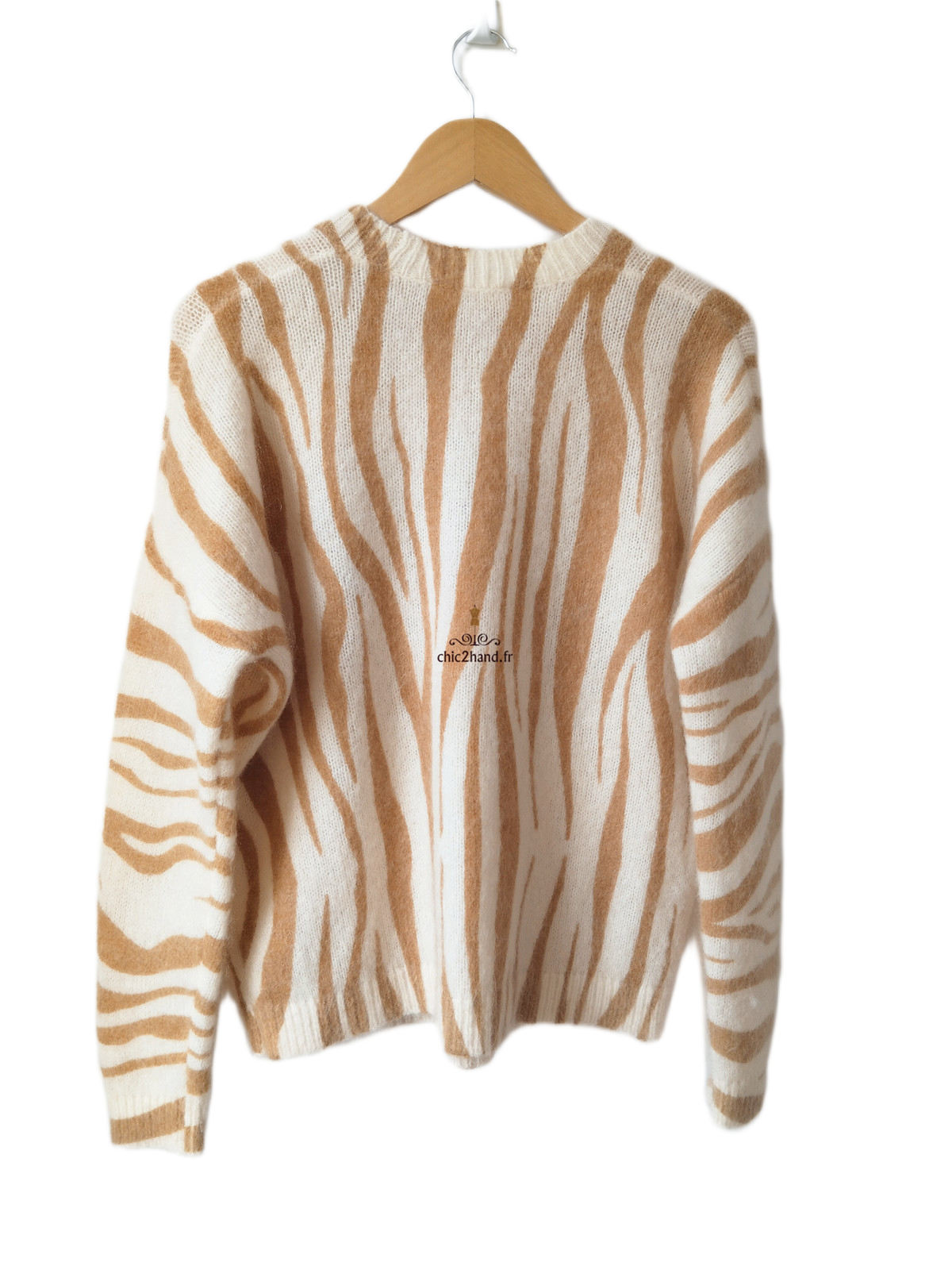 Pull épais 64% laine kid mohair Sézane XS blanc marron Neuf – Image 7
