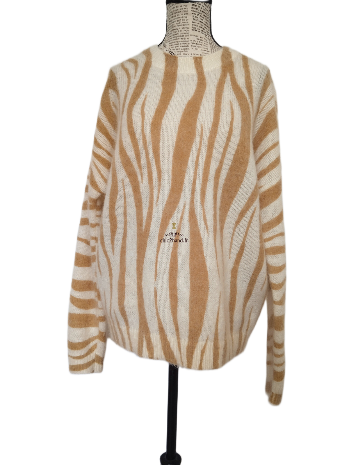 Pull épais 64% laine kid mohair Sézane XS blanc marron Neuf – Image 10