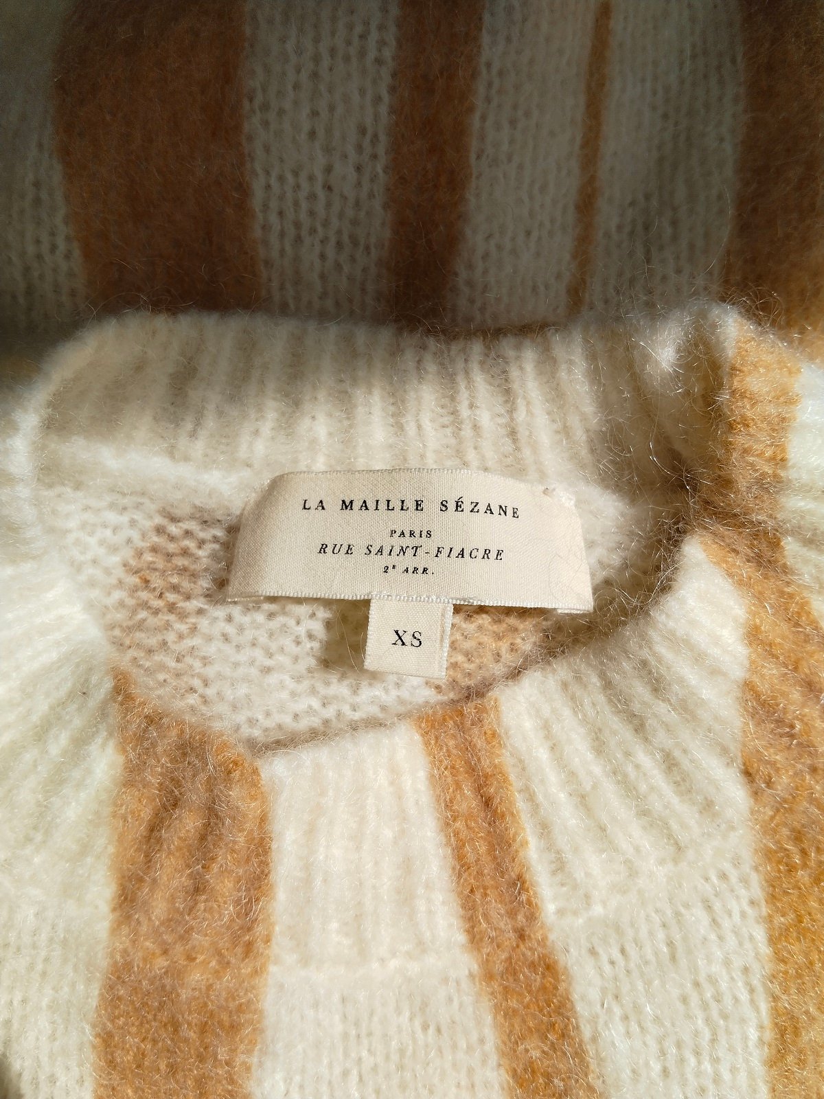 Pull épais 64% laine kid mohair Sézane XS blanc marron Neuf – Image 12