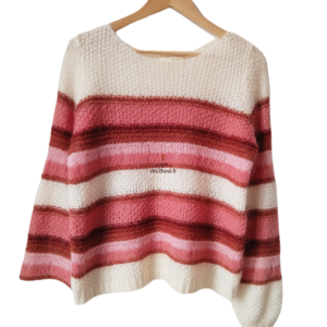 Pull col rond alpaga kid mohair Sézane S rayure blanc rouge rose NEUF