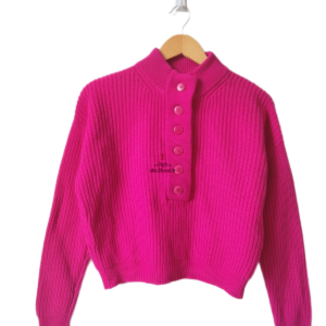 Pull col montant laine coton Sézane S rose fuchsia Neuf