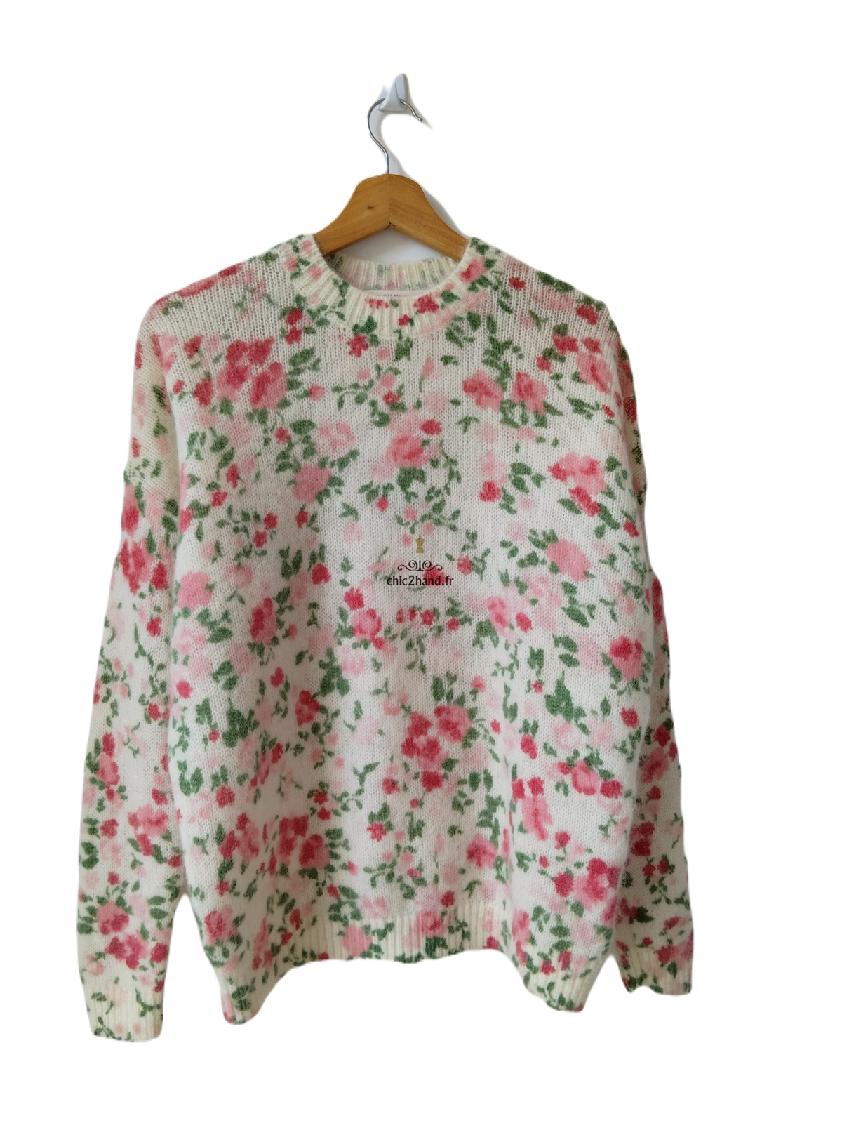 Pull épais fleuri 64% laine kid mohair Sézane XS multicolore Neuf