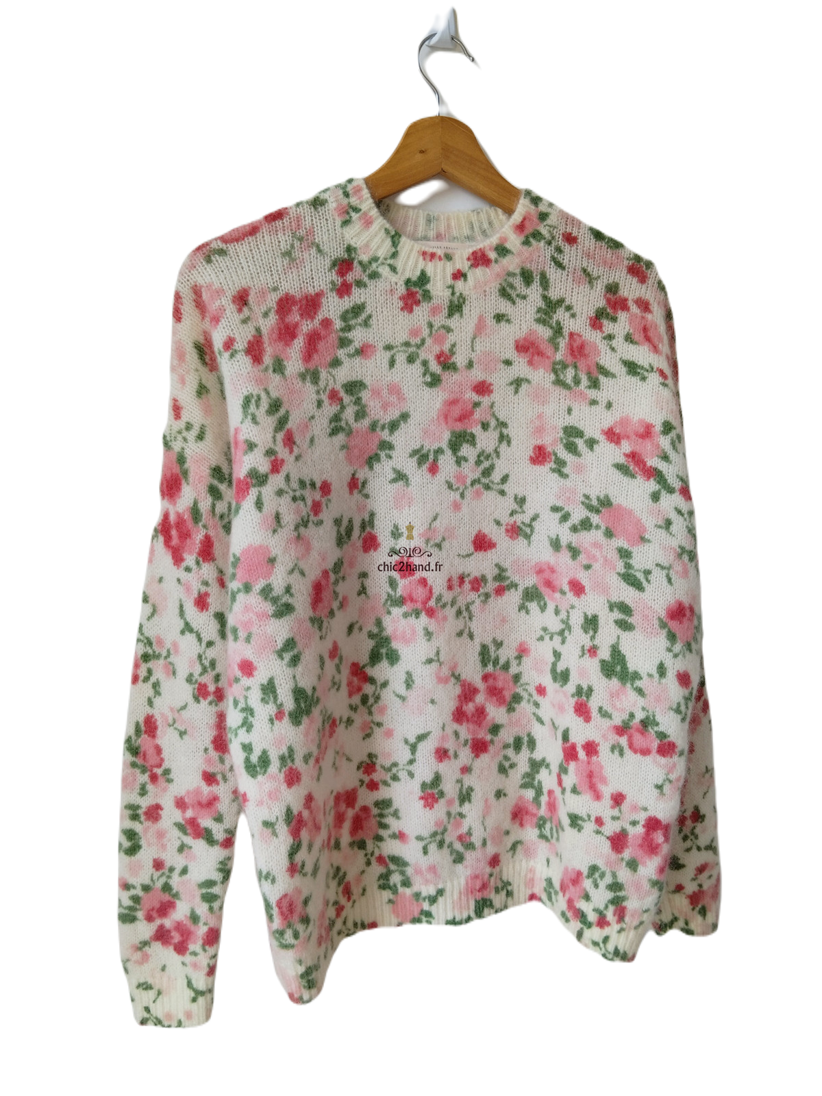 Pull épais fleuri 64% laine kid mohair Sézane XS multicolore Neuf – Image 3
