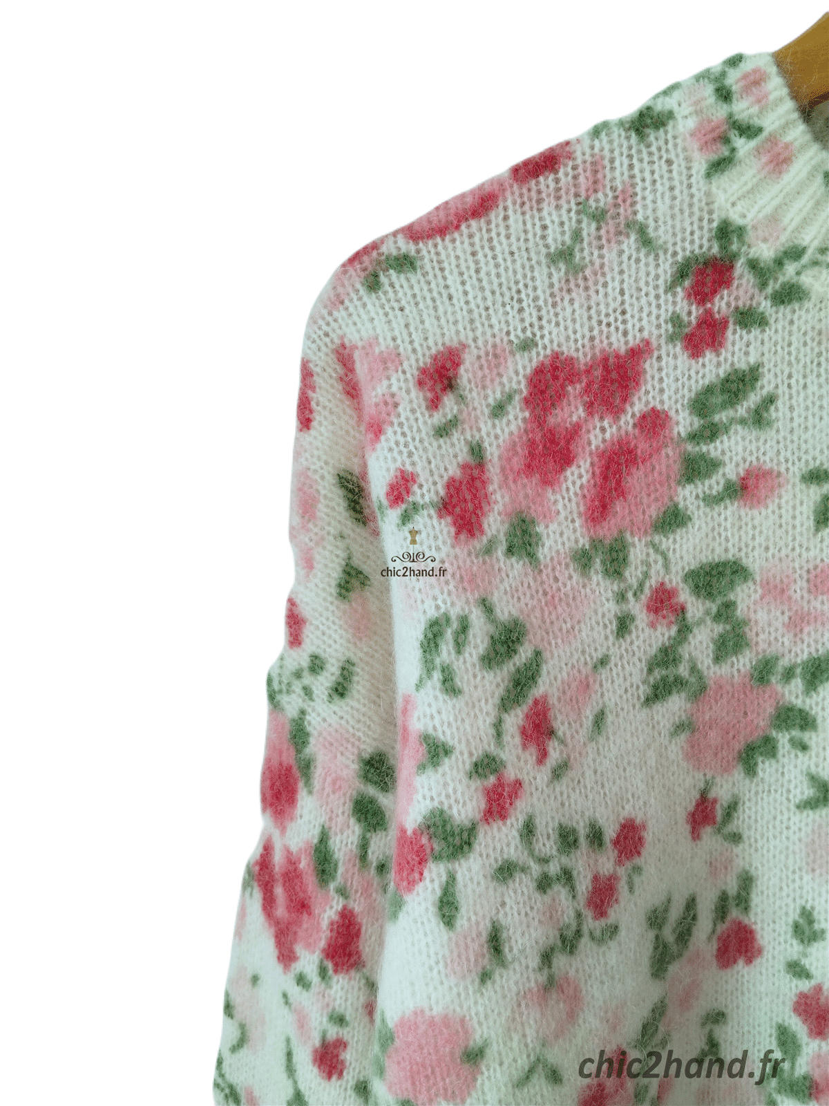 Pull épais fleuri 64% laine kid mohair Sézane XS multicolore Neuf – Image 4