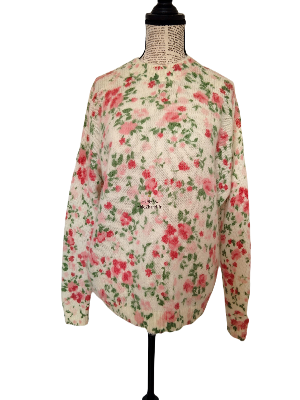 Pull épais fleuri 64% laine kid mohair Sézane XS multicolore Neuf – Image 9