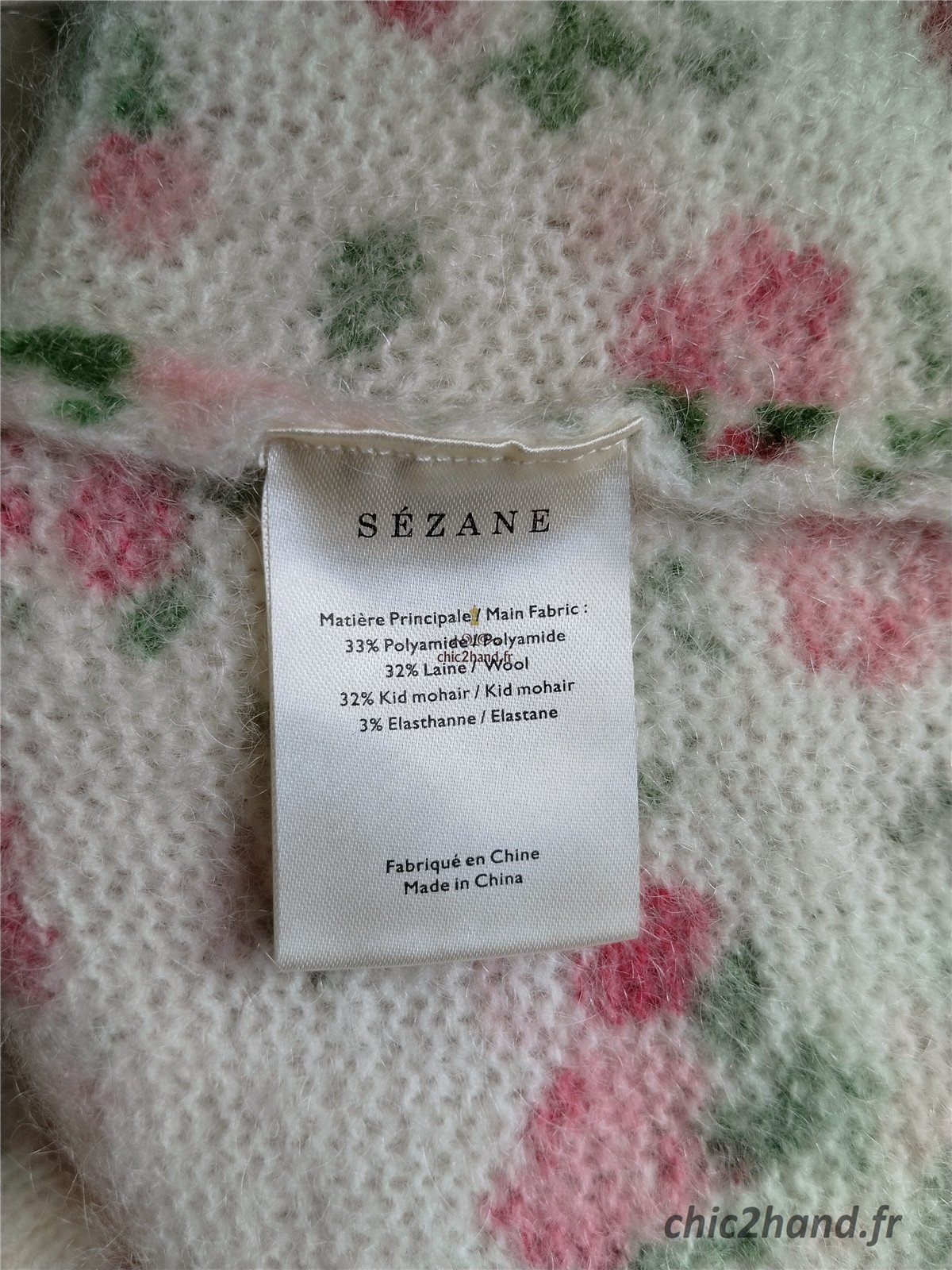 Pull épais fleuri 64% laine kid mohair Sézane XS multicolore Neuf – Image 10